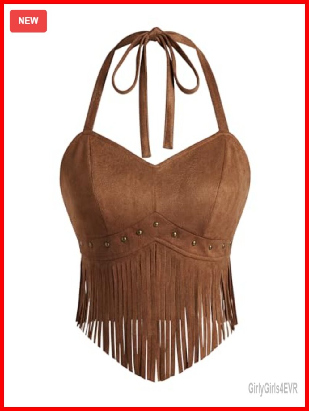 Faux Suede Fringe Halter Crop Top Backless Western Cowgirl Concert